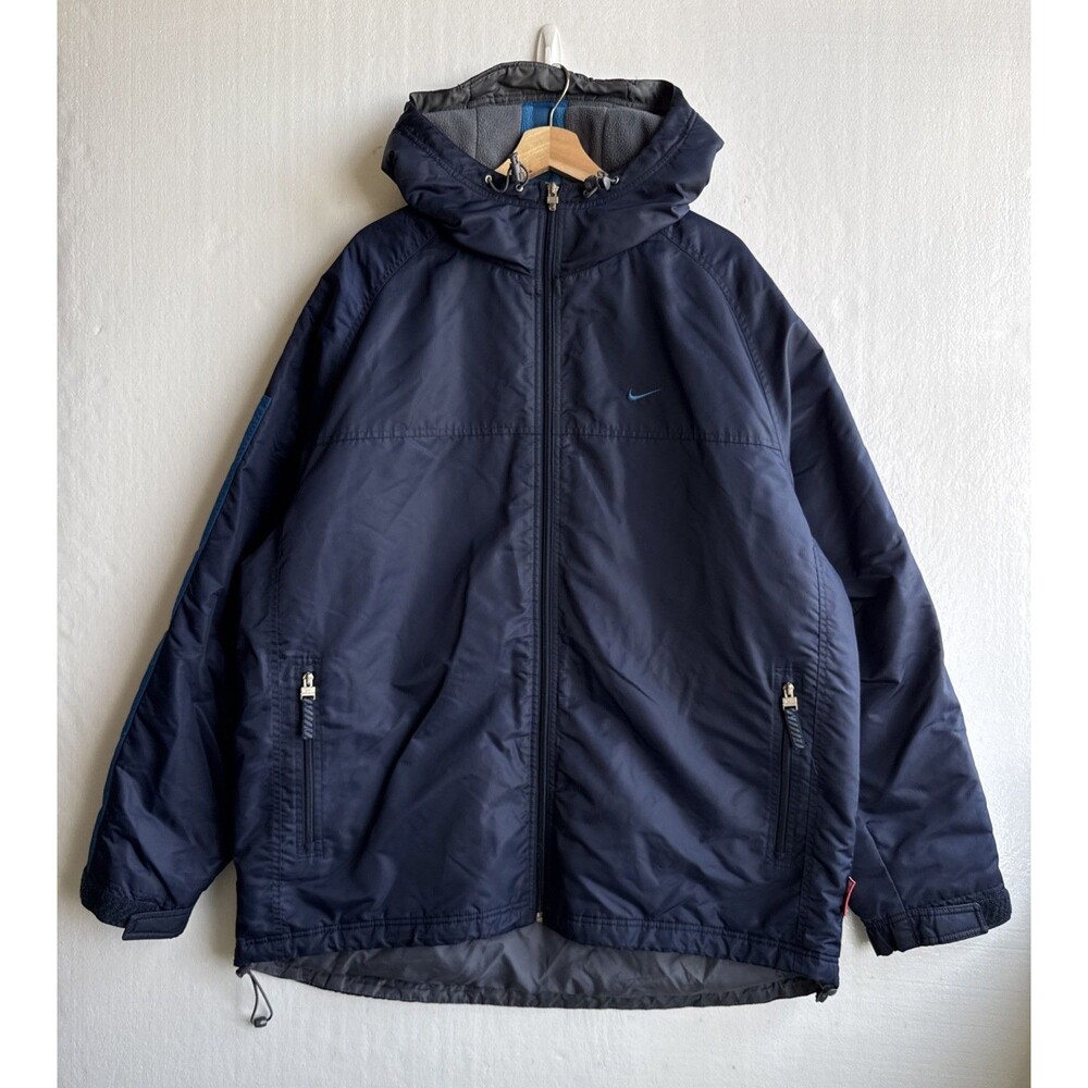 Vintage Nike MMIV Navy Hooded Full Zip Jacket Swoosh Fleece Lined Men’s Size XL